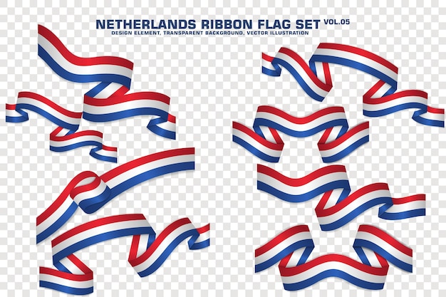 Set of Netherlands Ribbon flag design element 3D on a transparent background vector illustration