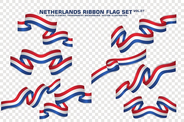 Set of Netherlands Ribbon flag design element 3D on a transparent background vector illustration