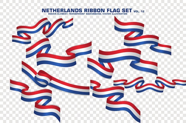 Set of Netherlands Ribbon flag design element 3D on a transparent background vector illustration