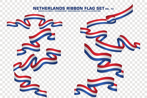 Set of Netherlands Ribbon flag design element 3D on a transparent background vector illustration