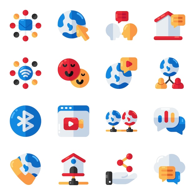 Vector set of network and media flat icons