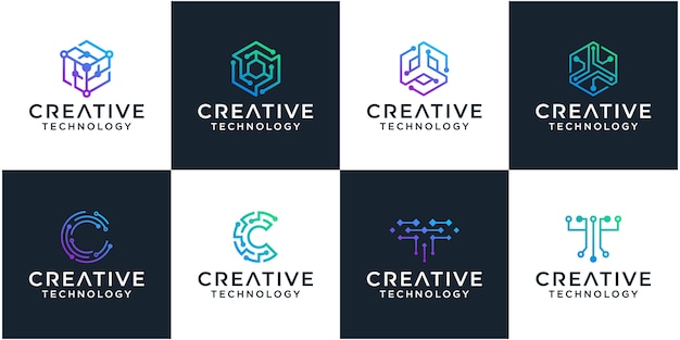 Set of network technology logo design template