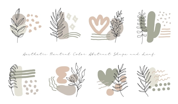 a set of neutral color abstract organic shape and floral line art
