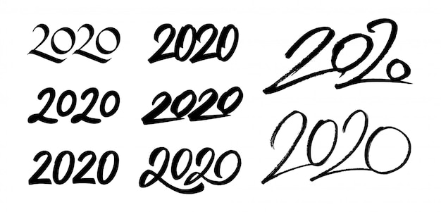 Set of New Year 2020 calligraphy numbers