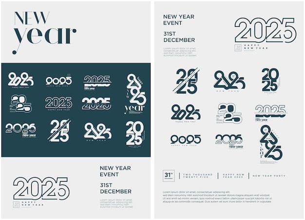 Vector set of new year 2025 posters design several new year 2025 logos design logos with meaning and meaning in each logo design modern and happy new year 2025 celebration design