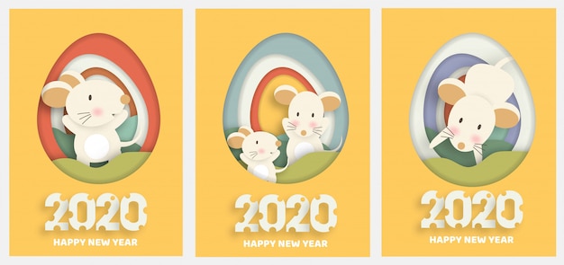 Set of new year cards. Chinese new year 2020 year of the rat .