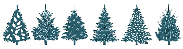 Set of new year christmas tree in flat style isolated vector