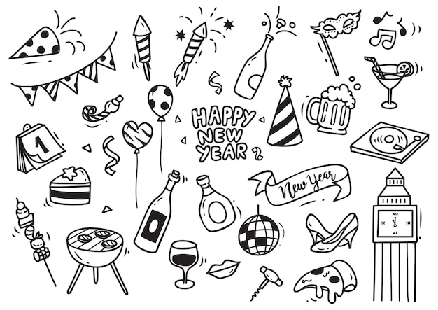 Vector set of new year doodle isolated on white background