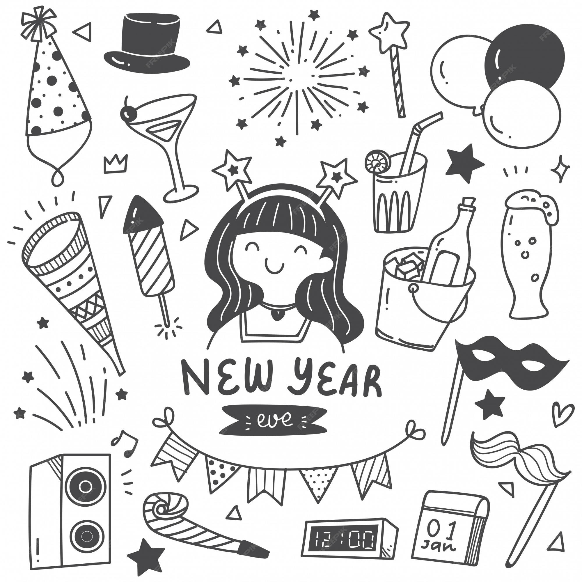Premium Vector Set on new year doodles