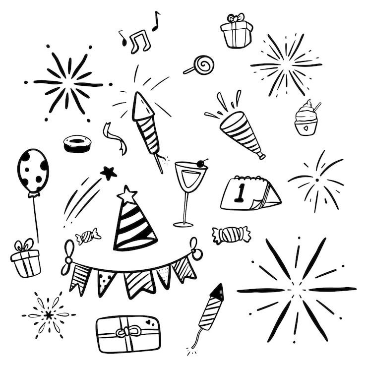 Vector set of new year element hand drawn style vector