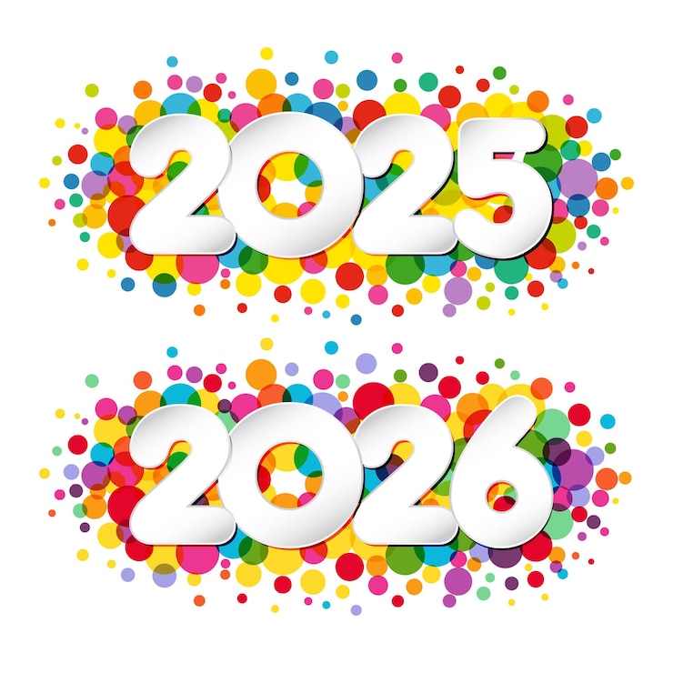 Vector set of new year horizontal icons 2025 and 2026 creative concept with colorful bubbles