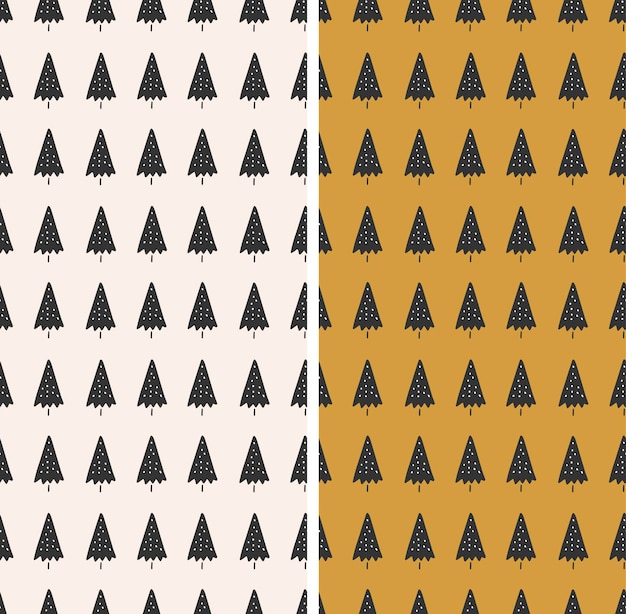 Vector set of new year patterns with repeating spruce trees vector illustration