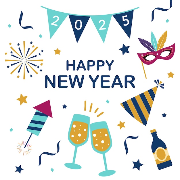 Set of New Year theme elements New Year party vector collection