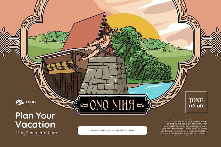 Vector set nias sumatera utara illustration hand drawn indonesian cultures background