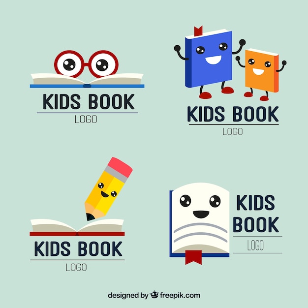 Set of nice kids reading logos