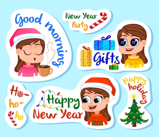 Set nieuwjaarsstickers of magneten feestelijke souvenirs vakantie stickerlabel