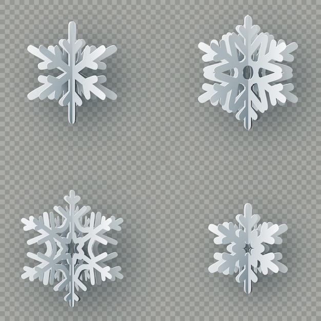 Set of nine different paper snowflake cut from paper isolated