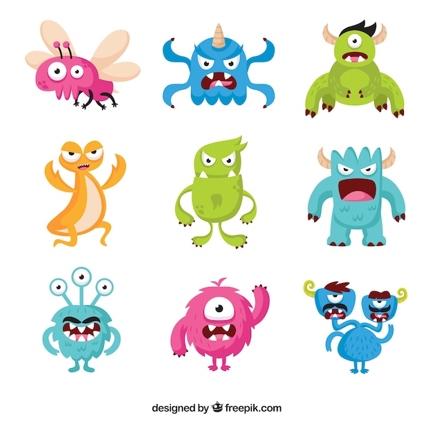 Vector set of nine monster characters