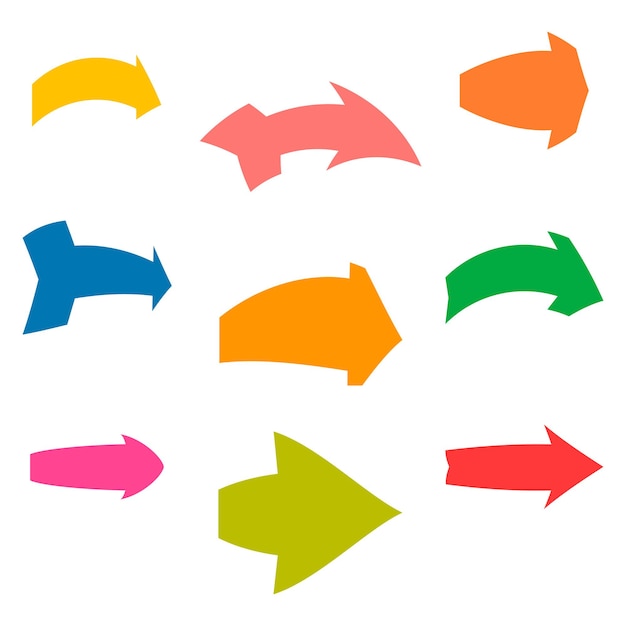 Vector set of nine multicolored various arrows. vector illustration