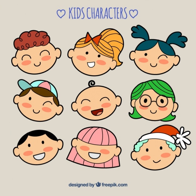 Set of nine smiling kids