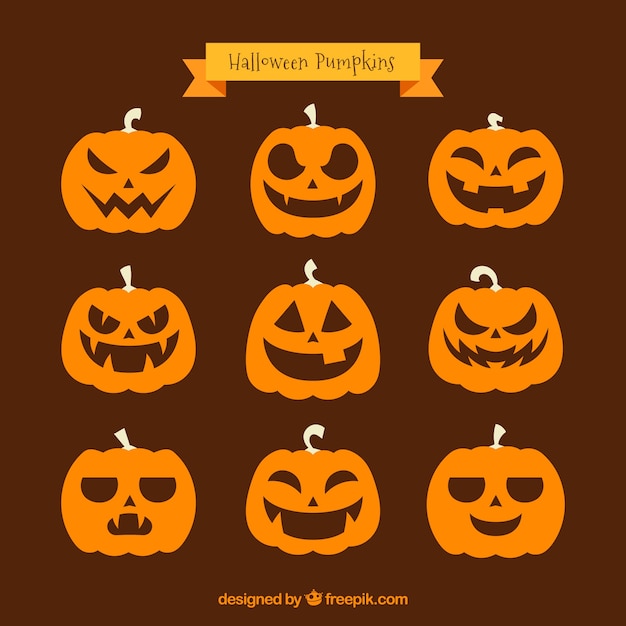 Vector set of nine various pumpkins