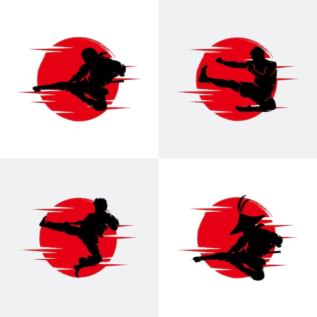 Set di ninja silhouette illustrazione
