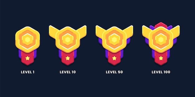 Vector set niveaubadges voor game