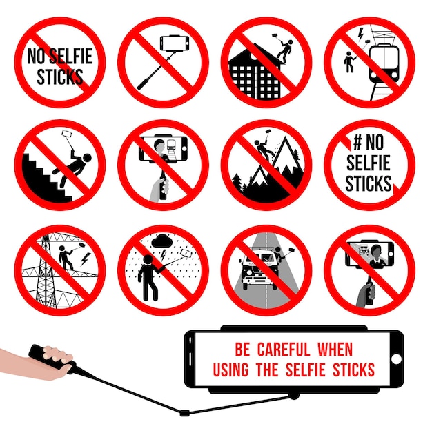 Set no selfie sticks selfie prohibited sign