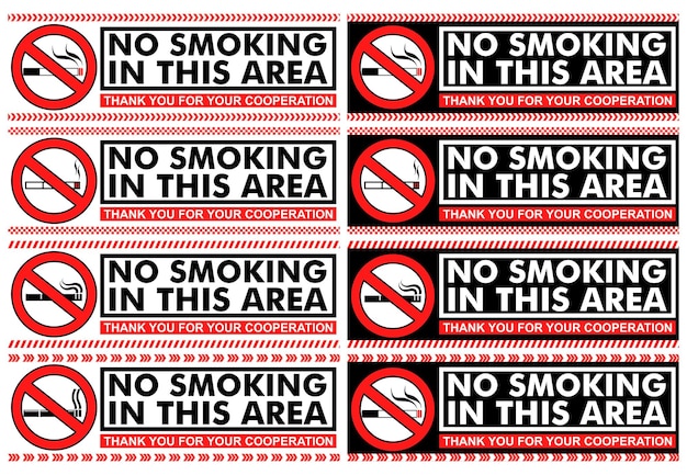 Set No Smoking Sign Labels Sticker design vector illustration