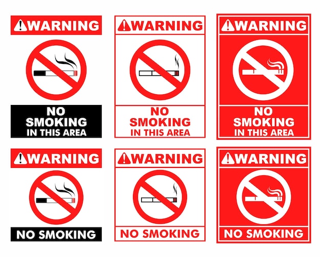 Set No Smoking Sign Labels Sticker design vector illustration