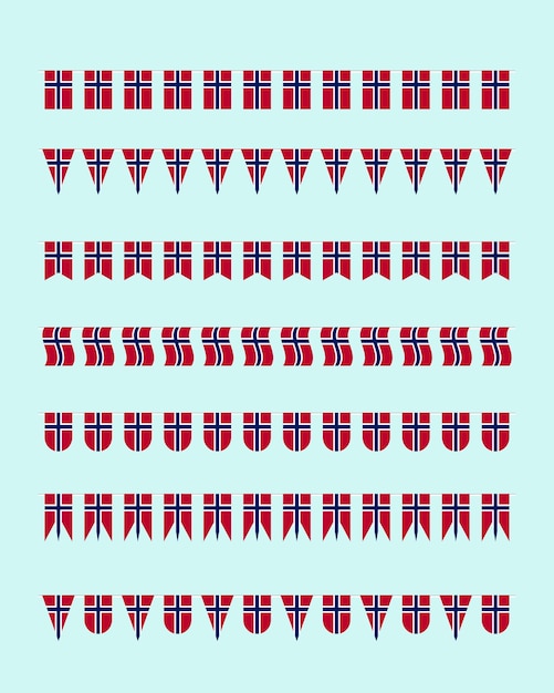 Set of Norwegian flag garlands and banners