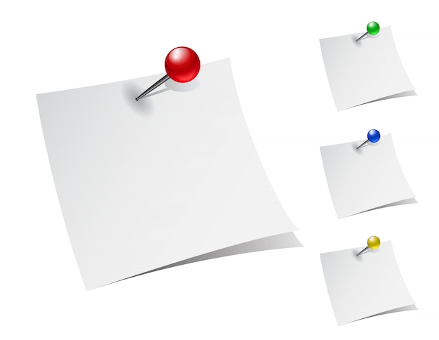 Vector set of note papers with push pins.