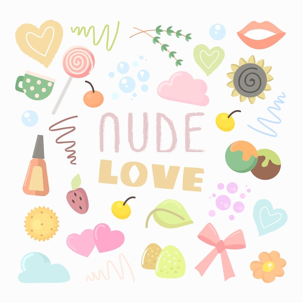 Set of nude colors hand drawn elements icons cliparts isolated vector illustrations
