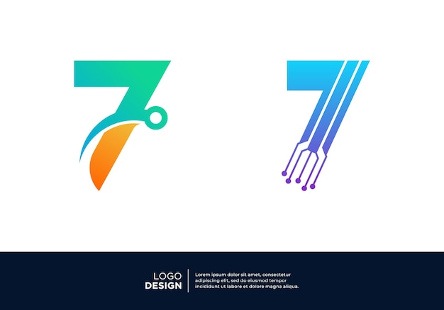 Vector set of number 7 digital data connection logo design