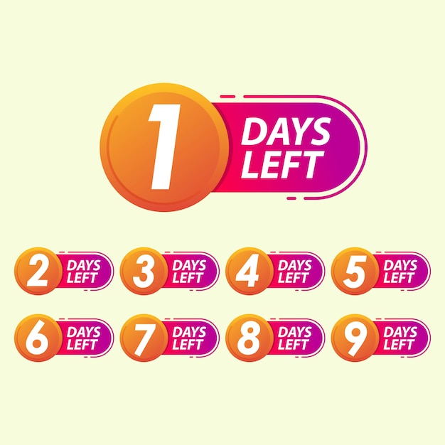 Set of number days left countdown template