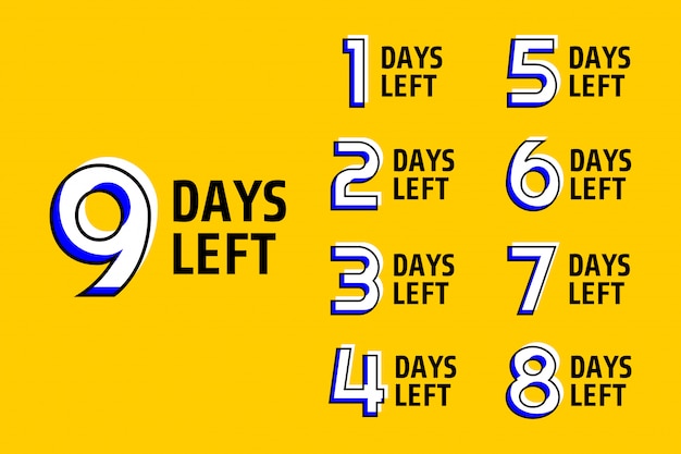 Vector set of number days left countdown