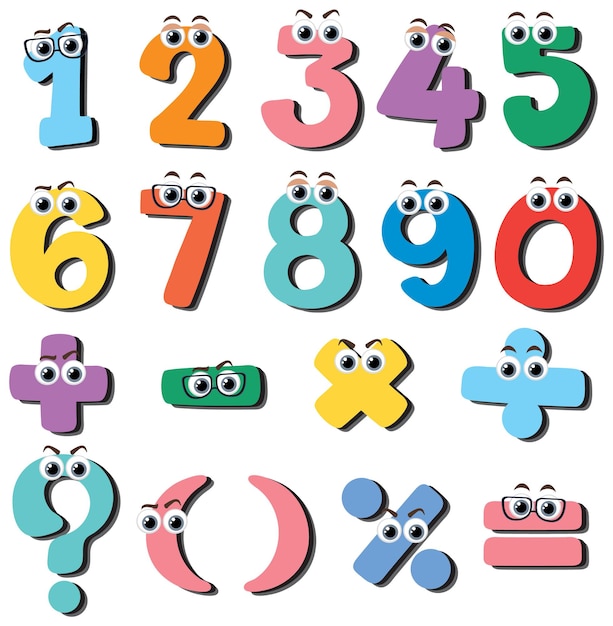 Vector a set of number and math icon