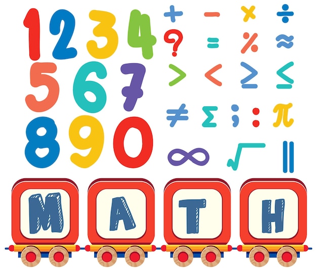 Vector set of number and math symbol