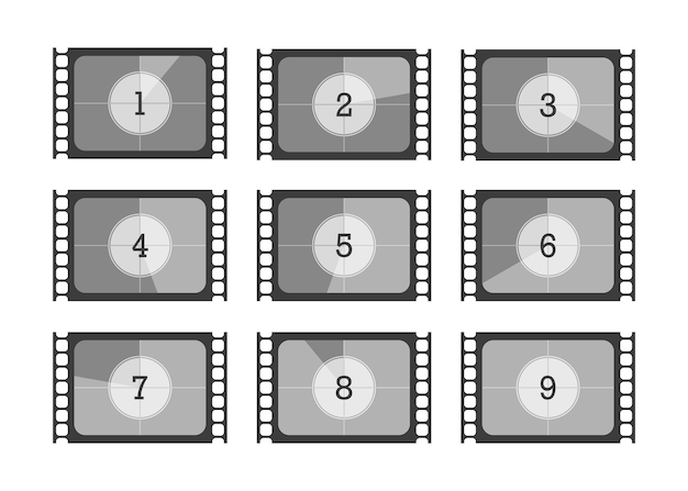 벡터 플랫 스타일 벡터로 숫자 카운트다운 영화 설정