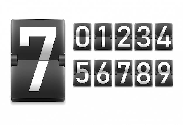 Vector set of numbers, digits in mechanical scoreboard style