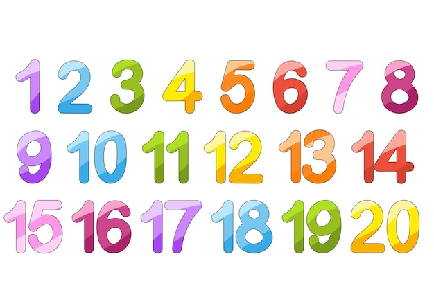 A set of numbers from one to twenty Bright colorful collection