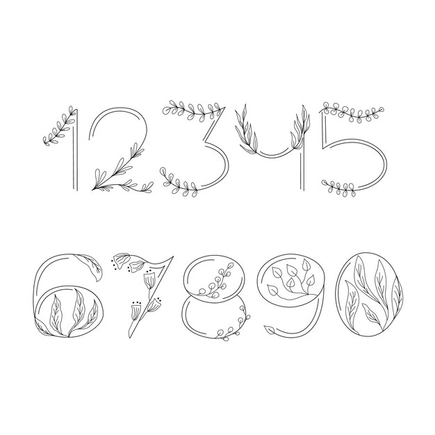 Vector set of numbers with floral details vector illustration