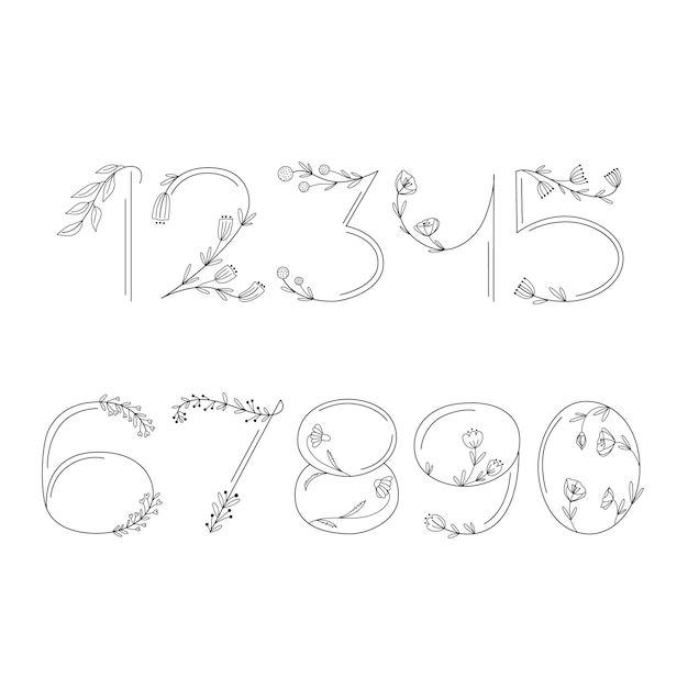 Vector set of numbers with floral details vector illustration