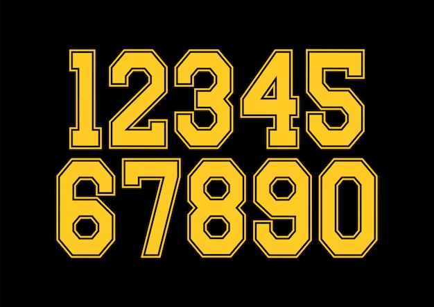 Set of numbers with yellow and black typography design elements