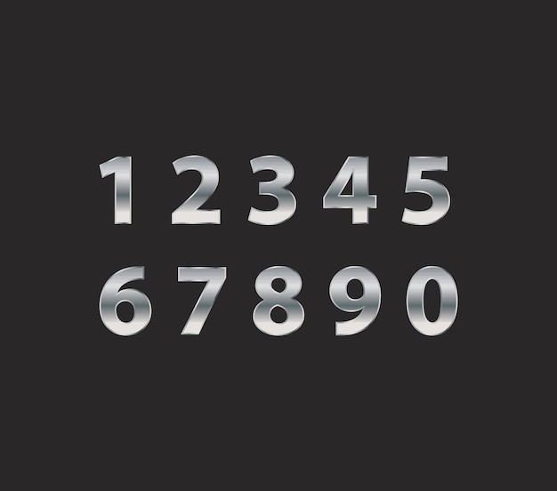 set of numbers zero to nine silver color