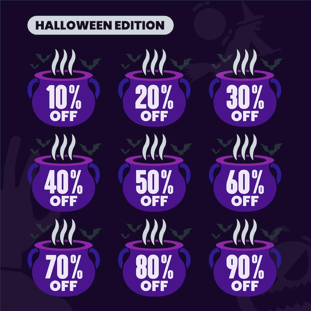 Set nummer halloween verkoop 10-90 procent korting op sjabloon eps vector