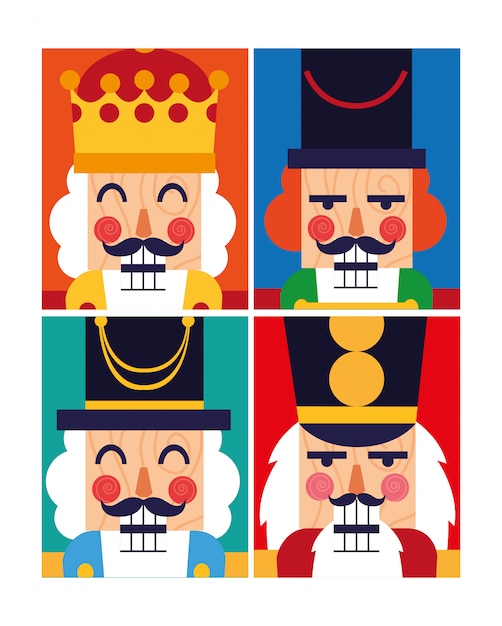 Set of nutcracker toy isolated icon