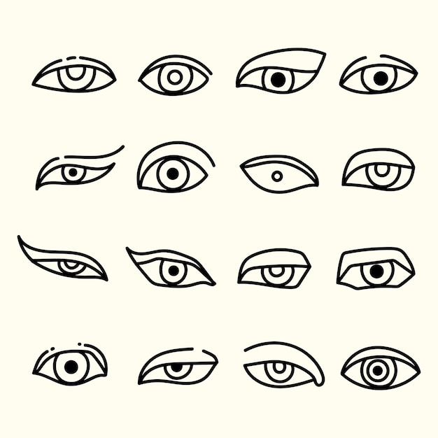 Vector set o various eyes icon line hand drawn vector illustration isolated on white background