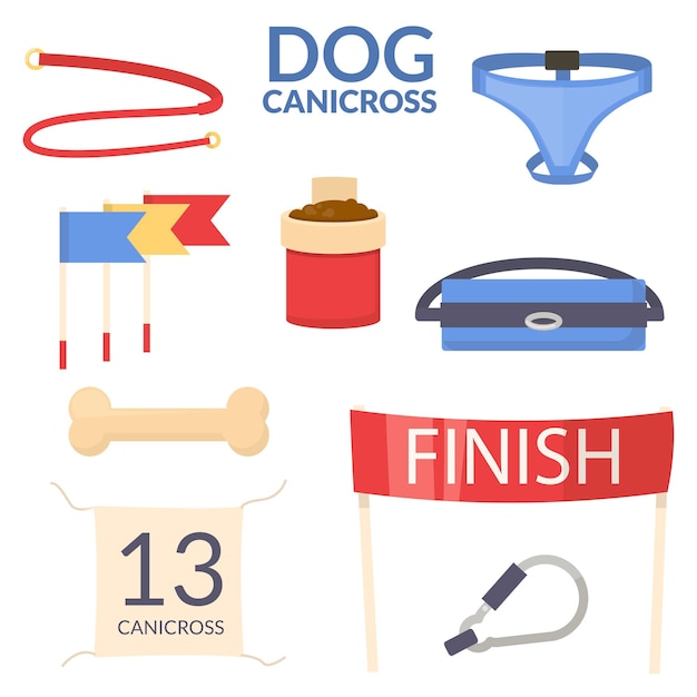 Vector set object of dog canicrosssport equipment