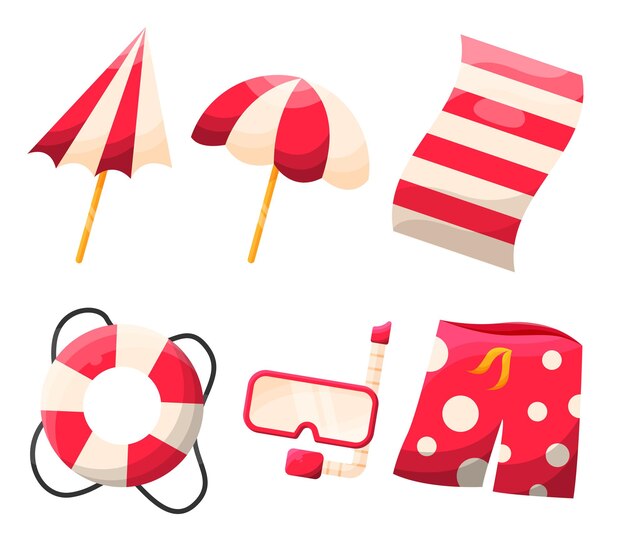 Set of object element in summer holiday cartoon vector